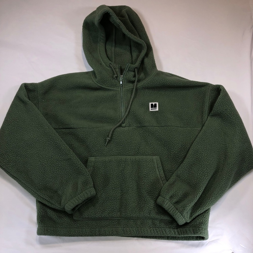 Monet Skateboards Mens Large Green Sherpa Fleece Quarter Zip Hoodie Streetwear